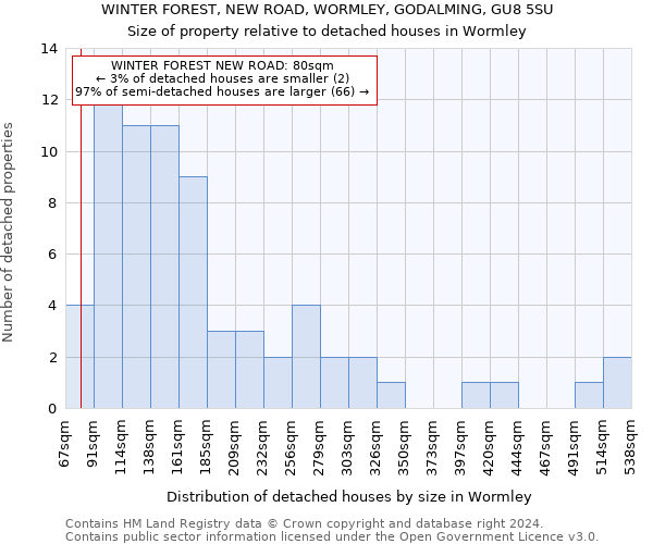 WINTER FOREST, NEW ROAD, WORMLEY, GODALMING, GU8 5SU: Size of property relative to detached houses in Wormley