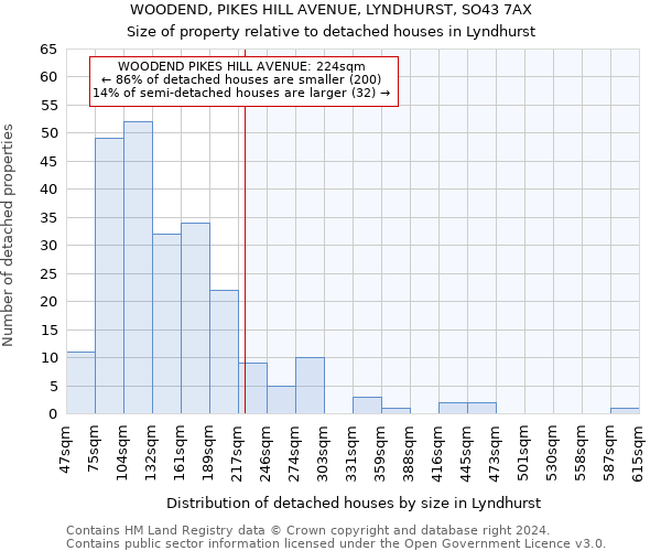 WOODEND, PIKES HILL AVENUE, LYNDHURST, SO43 7AX: Size of property relative to detached houses in Lyndhurst