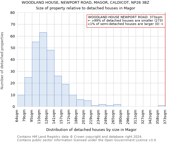 WOODLAND HOUSE, NEWPORT ROAD, MAGOR, CALDICOT, NP26 3BZ: Size of property relative to detached houses in Magor