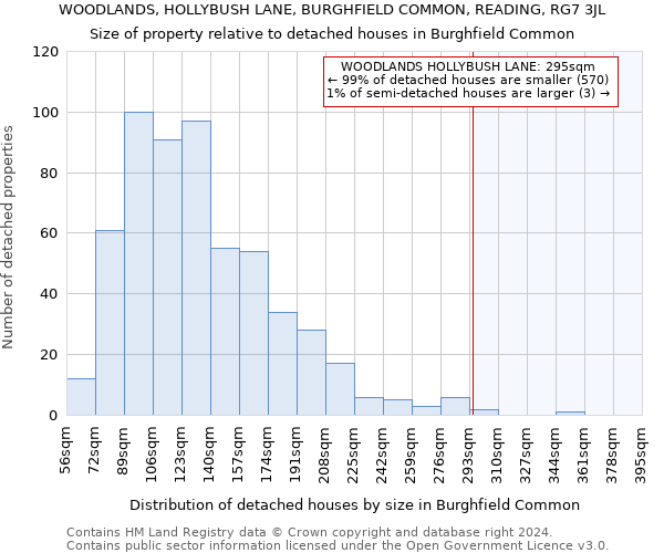 WOODLANDS, HOLLYBUSH LANE, BURGHFIELD COMMON, READING, RG7 3JL: Size of property relative to detached houses in Burghfield Common