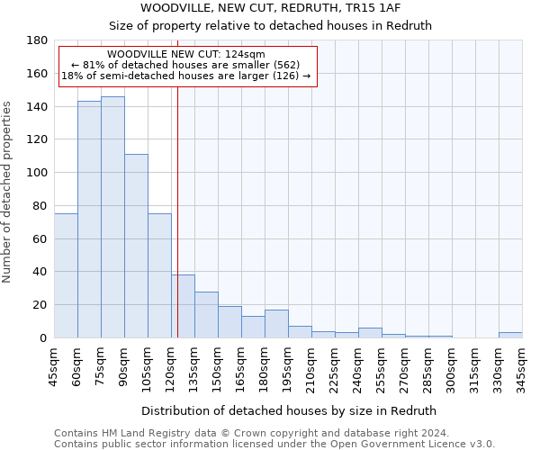 WOODVILLE, NEW CUT, REDRUTH, TR15 1AF: Size of property relative to detached houses in Redruth