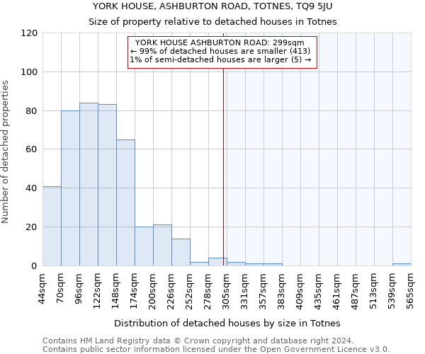 YORK HOUSE, ASHBURTON ROAD, TOTNES, TQ9 5JU: Size of property relative to detached houses in Totnes