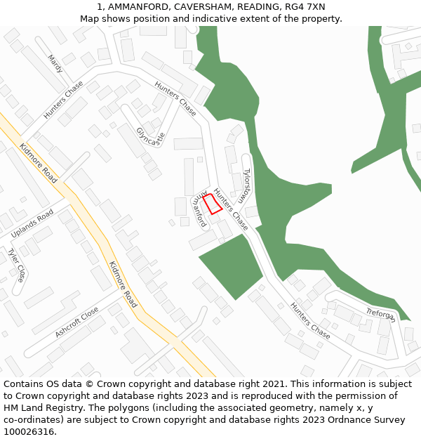 1, AMMANFORD, CAVERSHAM, READING, RG4 7XN: Location map and indicative extent of plot