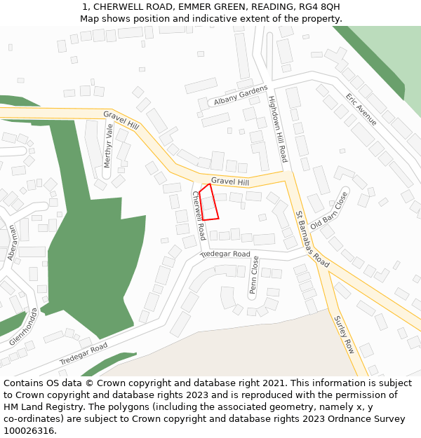 1, CHERWELL ROAD, EMMER GREEN, READING, RG4 8QH: Location map and indicative extent of plot