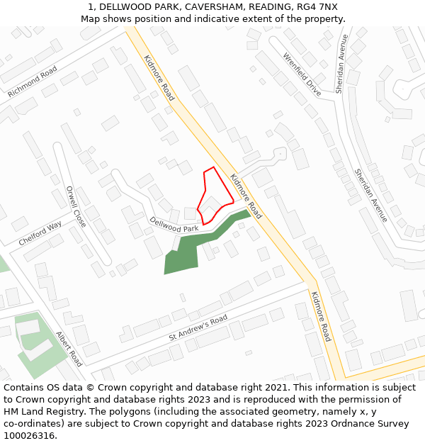 1, DELLWOOD PARK, CAVERSHAM, READING, RG4 7NX: Location map and indicative extent of plot