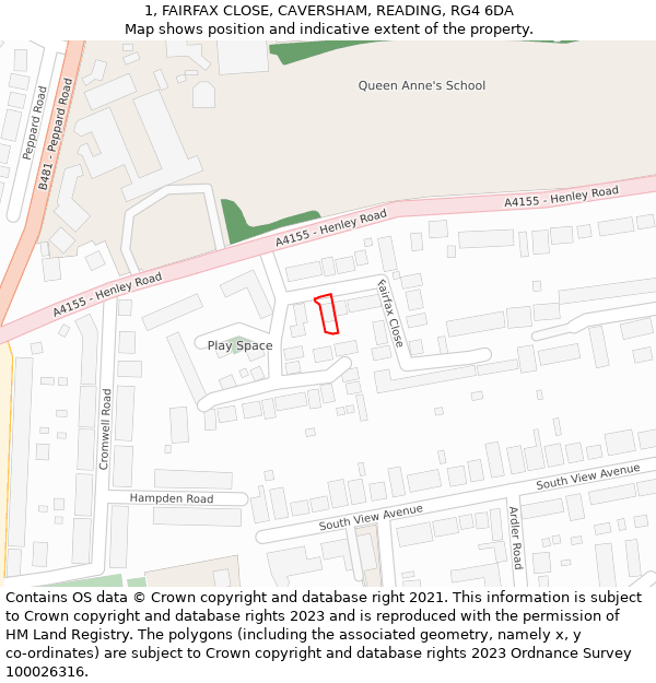 1, FAIRFAX CLOSE, CAVERSHAM, READING, RG4 6DA: Location map and indicative extent of plot