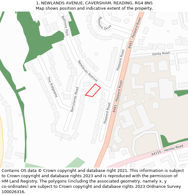 1, NEWLANDS AVENUE, CAVERSHAM, READING, RG4 8NS: Location map and indicative extent of plot