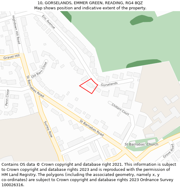 10, GORSELANDS, EMMER GREEN, READING, RG4 8QZ: Location map and indicative extent of plot