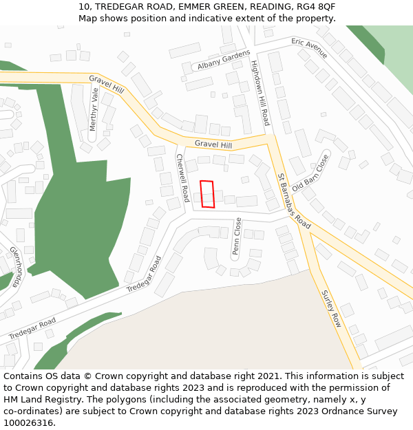 10, TREDEGAR ROAD, EMMER GREEN, READING, RG4 8QF: Location map and indicative extent of plot