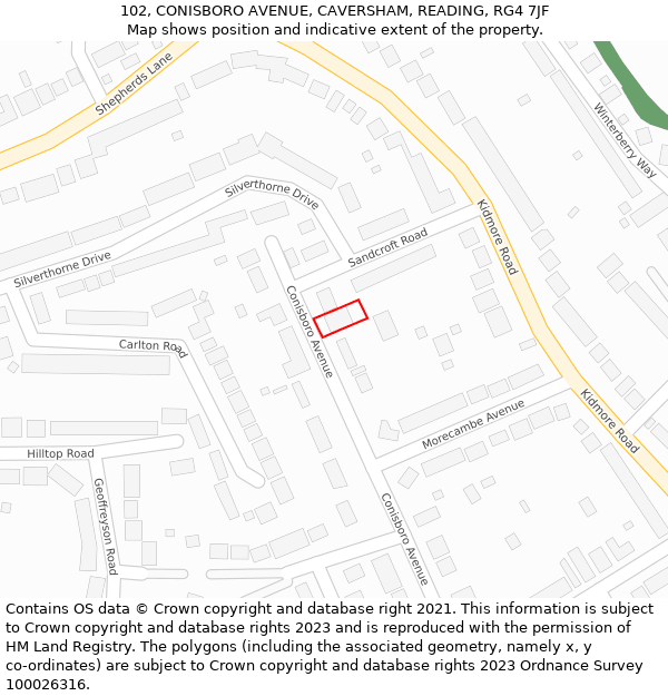 102, CONISBORO AVENUE, CAVERSHAM, READING, RG4 7JF: Location map and indicative extent of plot