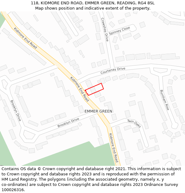 118, KIDMORE END ROAD, EMMER GREEN, READING, RG4 8SL: Location map and indicative extent of plot