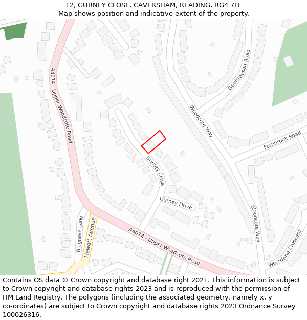 12, GURNEY CLOSE, CAVERSHAM, READING, RG4 7LE: Location map and indicative extent of plot