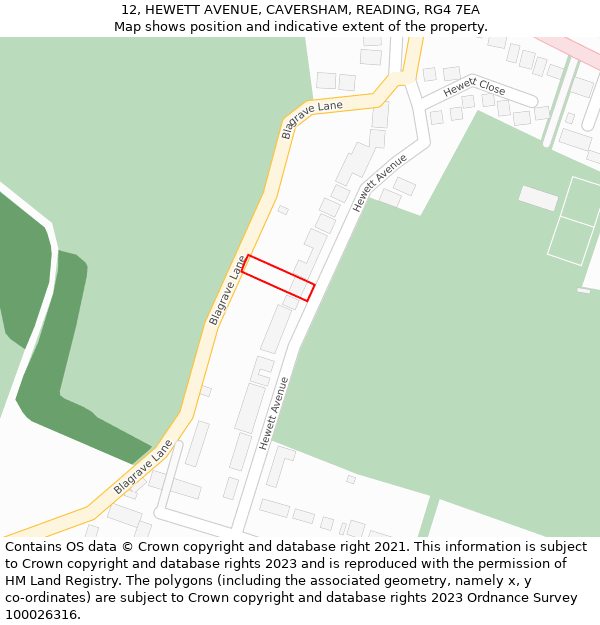 12, HEWETT AVENUE, CAVERSHAM, READING, RG4 7EA: Location map and indicative extent of plot