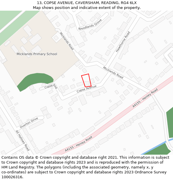 13, COPSE AVENUE, CAVERSHAM, READING, RG4 6LX: Location map and indicative extent of plot