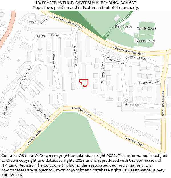 13, FRASER AVENUE, CAVERSHAM, READING, RG4 6RT: Location map and indicative extent of plot