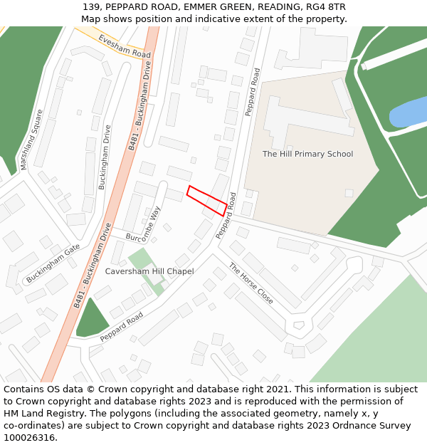 139, PEPPARD ROAD, EMMER GREEN, READING, RG4 8TR: Location map and indicative extent of plot