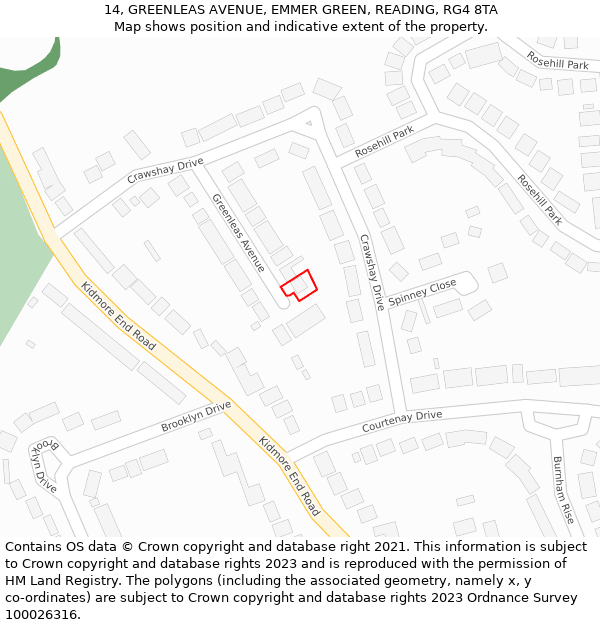 14, GREENLEAS AVENUE, EMMER GREEN, READING, RG4 8TA: Location map and indicative extent of plot