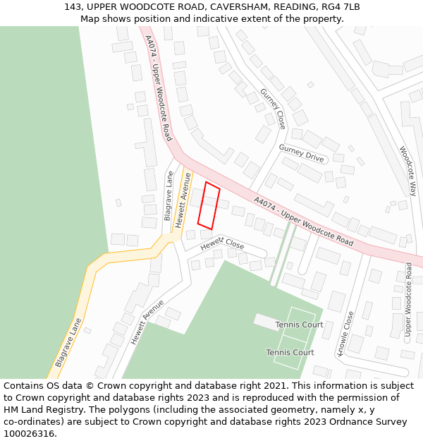 143, UPPER WOODCOTE ROAD, CAVERSHAM, READING, RG4 7LB: Location map and indicative extent of plot