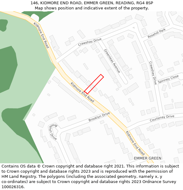 146, KIDMORE END ROAD, EMMER GREEN, READING, RG4 8SP: Location map and indicative extent of plot
