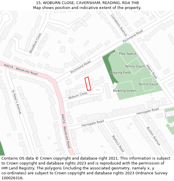 15, WOBURN CLOSE, CAVERSHAM, READING, RG4 7HB: Location map and indicative extent of plot