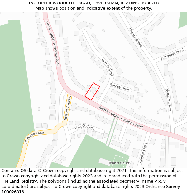 162, UPPER WOODCOTE ROAD, CAVERSHAM, READING, RG4 7LD: Location map and indicative extent of plot