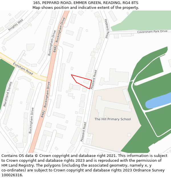 165, PEPPARD ROAD, EMMER GREEN, READING, RG4 8TS: Location map and indicative extent of plot