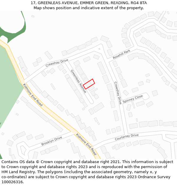 17, GREENLEAS AVENUE, EMMER GREEN, READING, RG4 8TA: Location map and indicative extent of plot