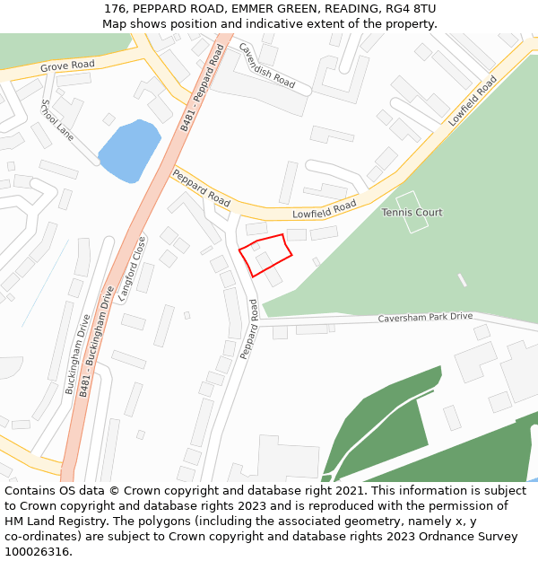 176, PEPPARD ROAD, EMMER GREEN, READING, RG4 8TU: Location map and indicative extent of plot