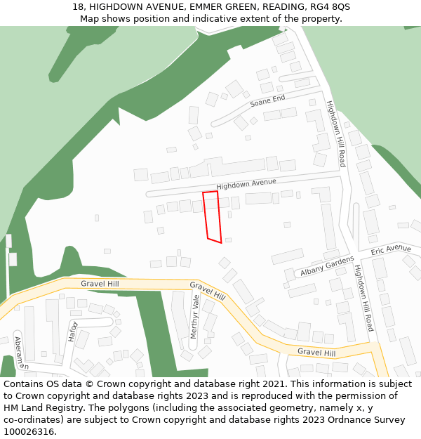 18, HIGHDOWN AVENUE, EMMER GREEN, READING, RG4 8QS: Location map and indicative extent of plot