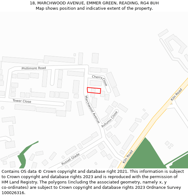 18, MARCHWOOD AVENUE, EMMER GREEN, READING, RG4 8UH: Location map and indicative extent of plot