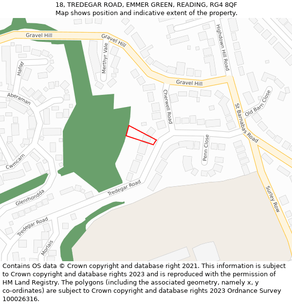 18, TREDEGAR ROAD, EMMER GREEN, READING, RG4 8QF: Location map and indicative extent of plot