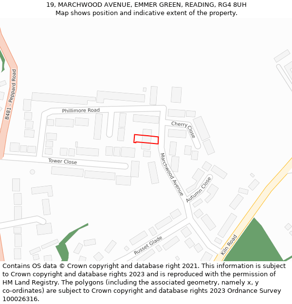 19, MARCHWOOD AVENUE, EMMER GREEN, READING, RG4 8UH: Location map and indicative extent of plot