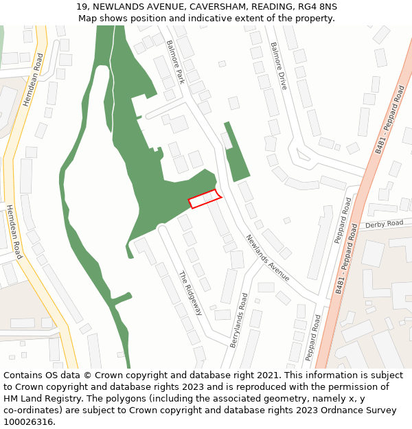 19, NEWLANDS AVENUE, CAVERSHAM, READING, RG4 8NS: Location map and indicative extent of plot