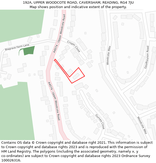 192A, UPPER WOODCOTE ROAD, CAVERSHAM, READING, RG4 7JU: Location map and indicative extent of plot
