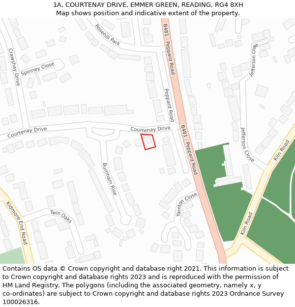 1A, COURTENAY DRIVE, EMMER GREEN, READING, RG4 8XH: Location map and indicative extent of plot