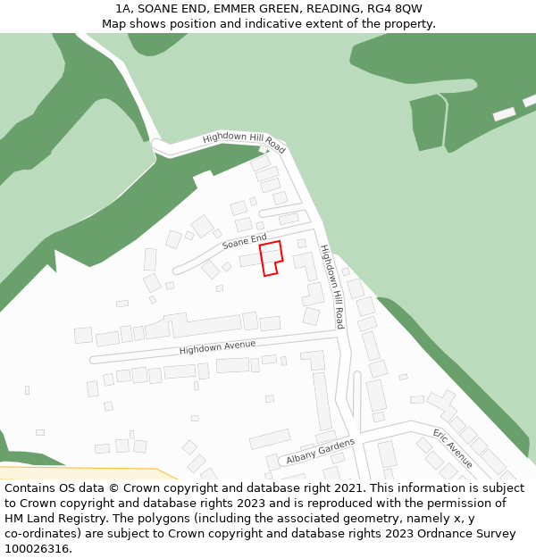 1A, SOANE END, EMMER GREEN, READING, RG4 8QW: Location map and indicative extent of plot