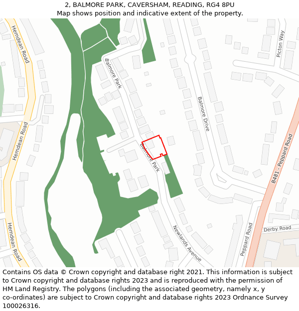 2, BALMORE PARK, CAVERSHAM, READING, RG4 8PU: Location map and indicative extent of plot
