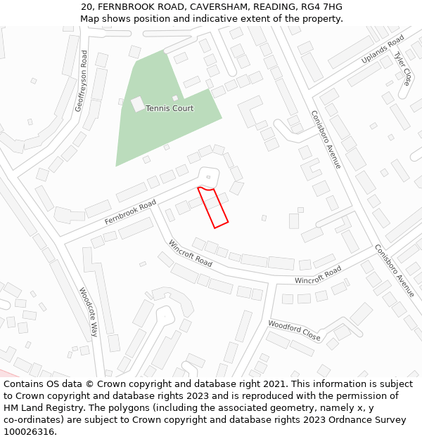 20, FERNBROOK ROAD, CAVERSHAM, READING, RG4 7HG: Location map and indicative extent of plot