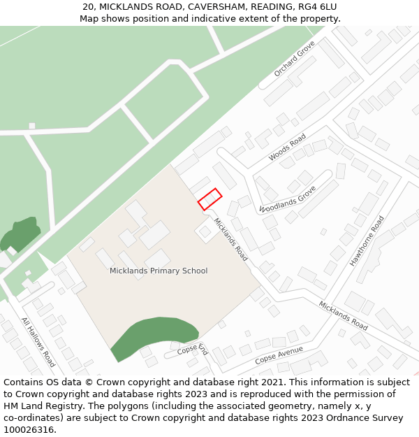 20, MICKLANDS ROAD, CAVERSHAM, READING, RG4 6LU: Location map and indicative extent of plot