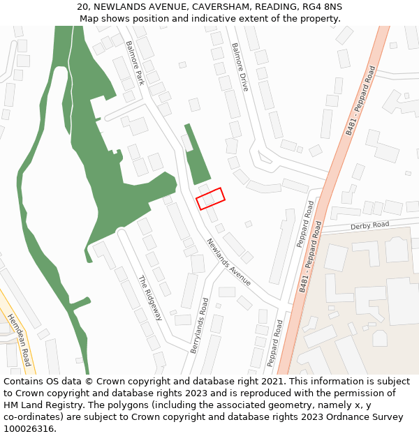 20, NEWLANDS AVENUE, CAVERSHAM, READING, RG4 8NS: Location map and indicative extent of plot