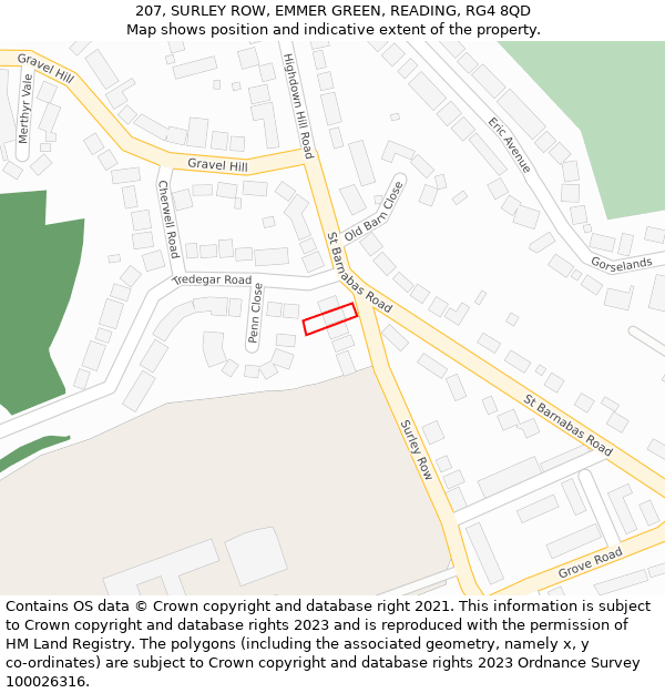 207, SURLEY ROW, EMMER GREEN, READING, RG4 8QD: Location map and indicative extent of plot