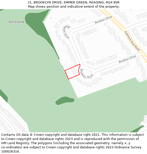 21, BROOKLYN DRIVE, EMMER GREEN, READING, RG4 8SR: Location map and indicative extent of plot