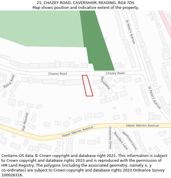 21, CHAZEY ROAD, CAVERSHAM, READING, RG4 7DS: Location map and indicative extent of plot