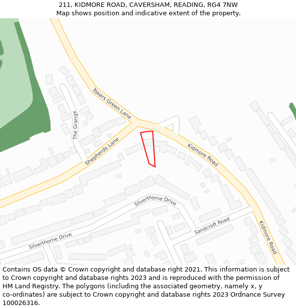 211, KIDMORE ROAD, CAVERSHAM, READING, RG4 7NW: Location map and indicative extent of plot
