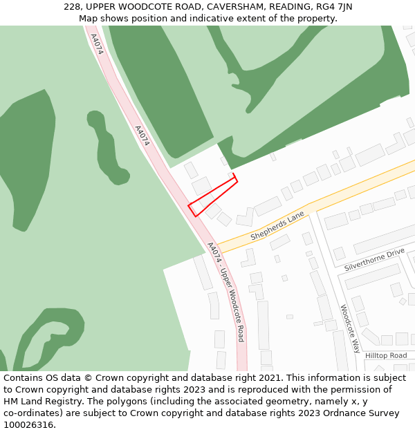 228, UPPER WOODCOTE ROAD, CAVERSHAM, READING, RG4 7JN: Location map and indicative extent of plot