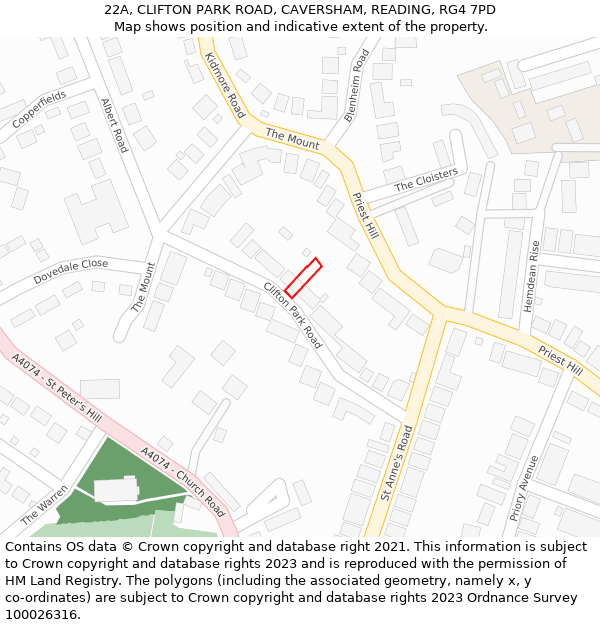 22A, CLIFTON PARK ROAD, CAVERSHAM, READING, RG4 7PD: Location map and indicative extent of plot