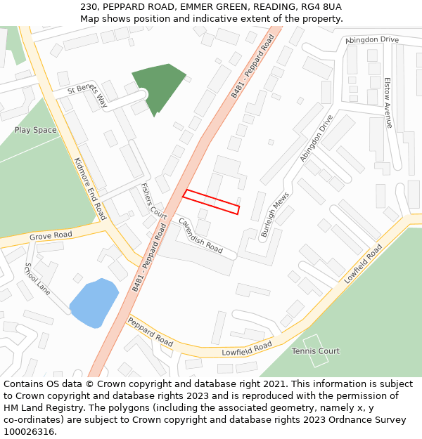 230, PEPPARD ROAD, EMMER GREEN, READING, RG4 8UA: Location map and indicative extent of plot