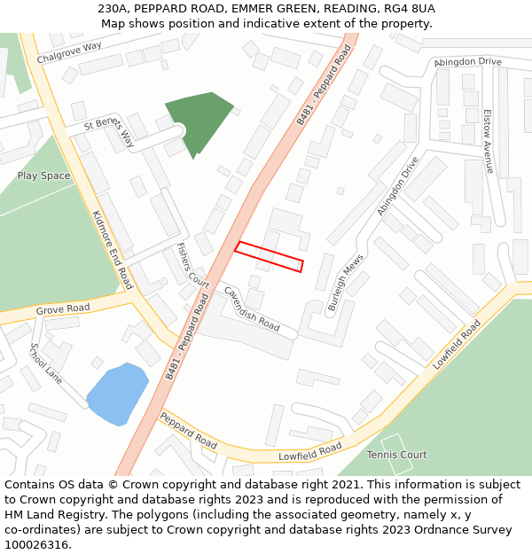 230A, PEPPARD ROAD, EMMER GREEN, READING, RG4 8UA: Location map and indicative extent of plot