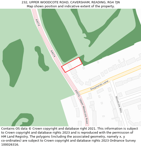 232, UPPER WOODCOTE ROAD, CAVERSHAM, READING, RG4 7JN: Location map and indicative extent of plot