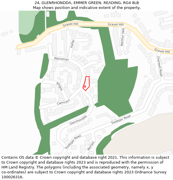 24, GLENRHONDDA, EMMER GREEN, READING, RG4 8LB: Location map and indicative extent of plot
